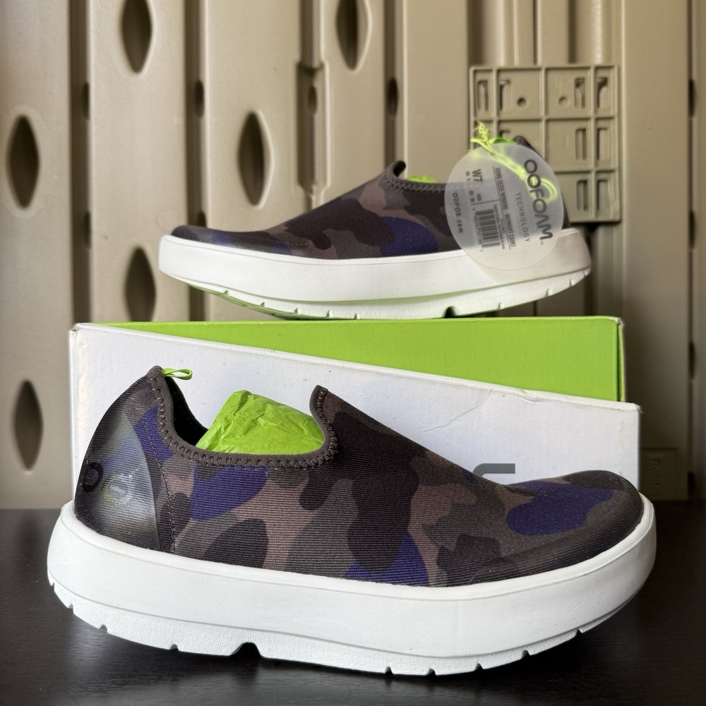 Oofos OOmg Eezee Women's Size 7 Slip On Recovery Sneakers Camo Comfort Shoes